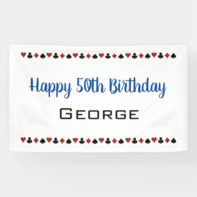 Blue with Card Anzugs Casino Thema Geburtstag Banner (Horizontal)