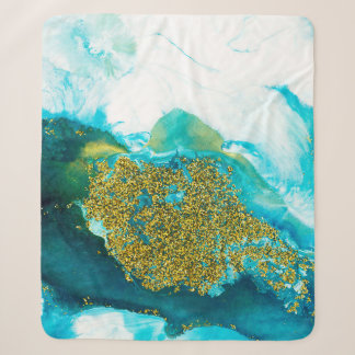 Blue with gold glitter fluid art, creative abstrac sherpadecke