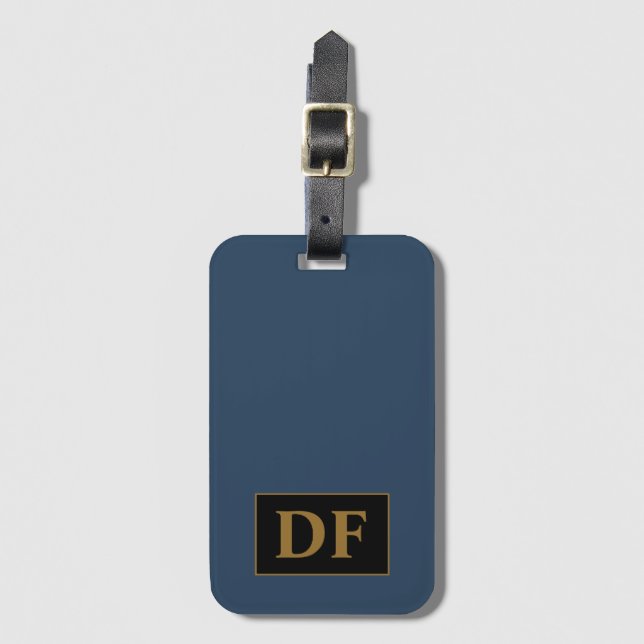 Blue with Gold Initials Gepäckmarke Gepäckanhänger (Vorderseite Vertikal)