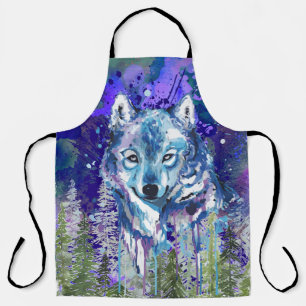 Blue Wolf Farbiger Wolf Zeichnend Abstrakte Ku Schürze