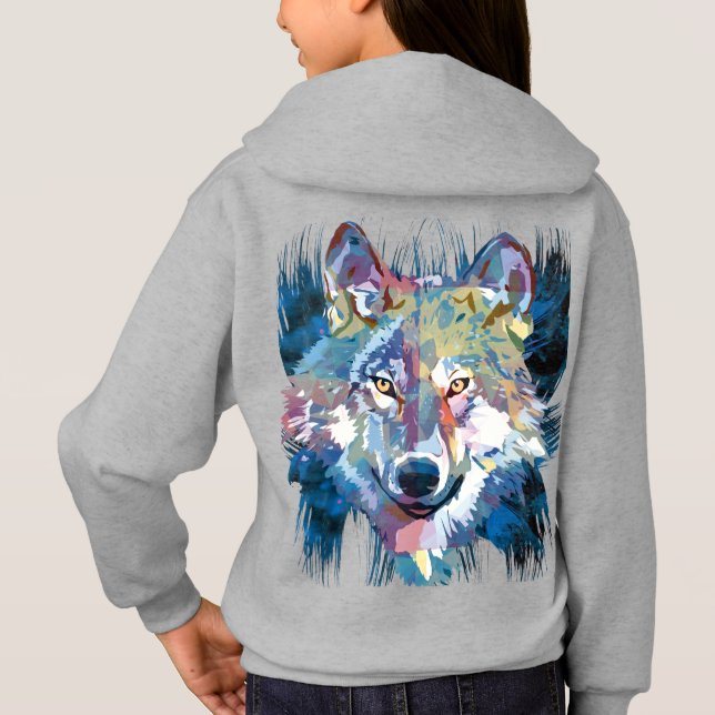 Blue Wolf Hoodie | Farbenfrohe Wolf Back Print Hoo (Rückseite)