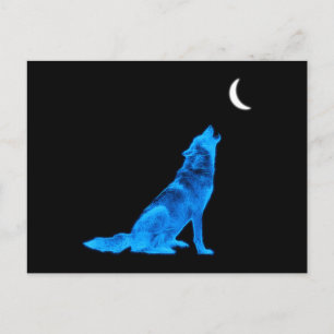 Blue Wolf Howling auf dem Mond Postkarte