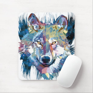 Blue Wolf Mousepad   Farbiger Wolf Zeichnend