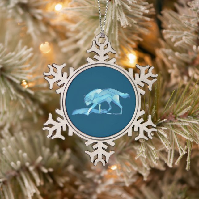 Blue Wolf Schneeflocken Zinn-Ornament (Baum)