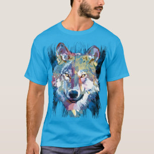 Blue Wolf T - Shirt Farbenfrohe Wolf Zeichnend S