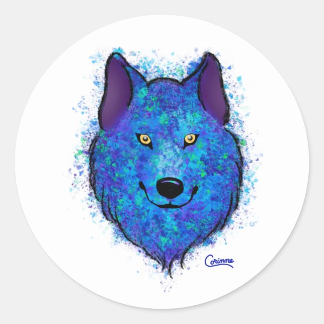 Blue Wolf - Umschlagklammer Runder Aufkleber (Vorderseite)