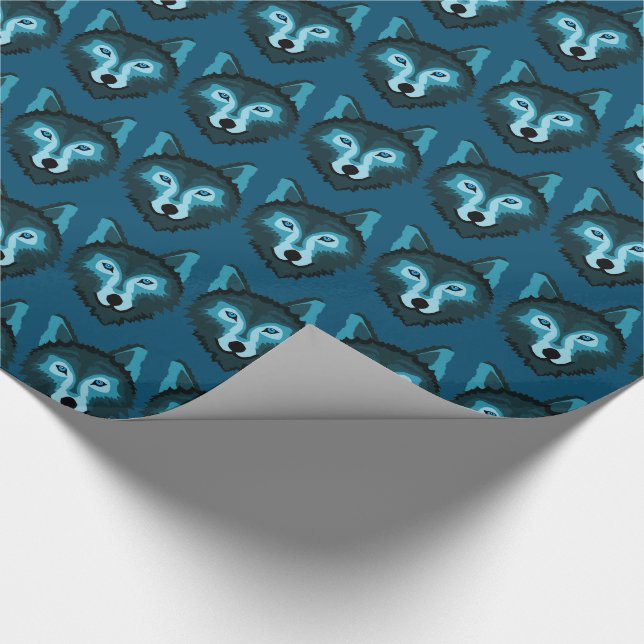 Blue Wolf Wrapping Paper Geschenkpapier (Ecke)