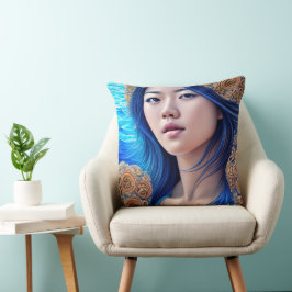 Blue Woman Portrait Abstrakt Fantasy Art Kissen