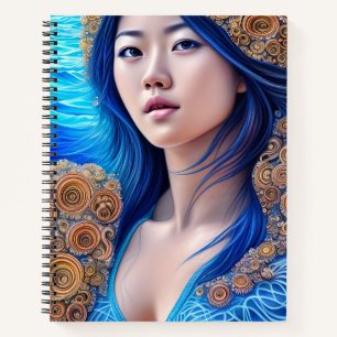 Blue Woman Portrait Abstrakt Fantasy Art Notizbuch