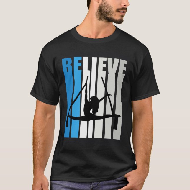 Blue Womens Believe Air Dancer Motivational Retro  T-Shirt (Vorderseite)