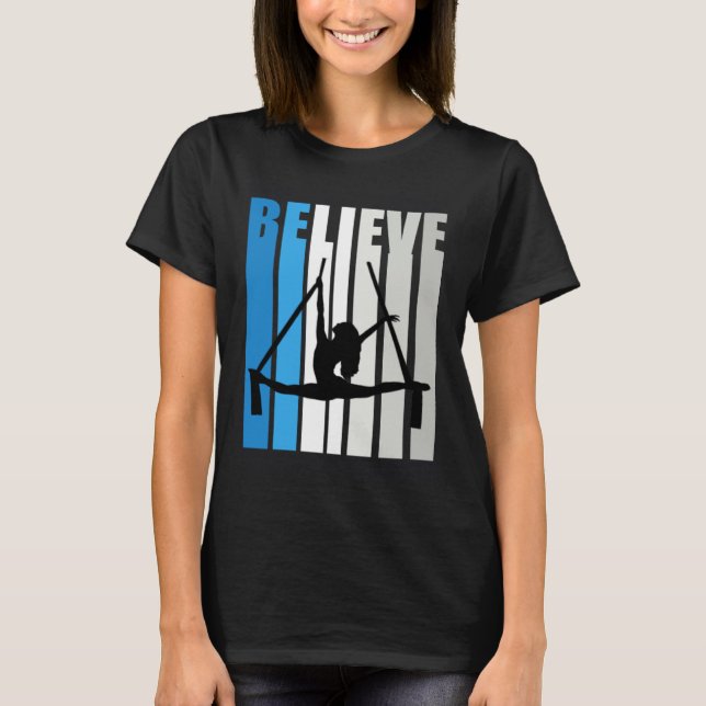 Blue Womens Believe Air Dancer Motivational Retro  T-Shirt (Vorderseite)