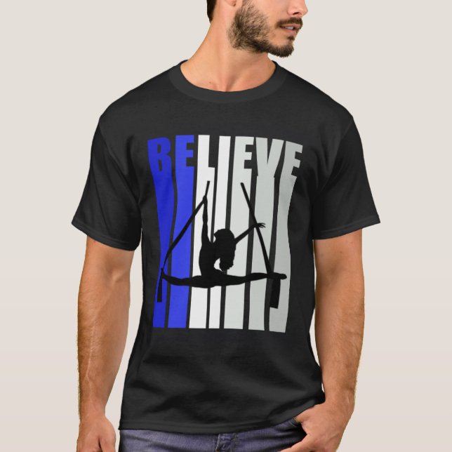 Blue Womens Believe Air Yoga Inspirational Squad P T-Shirt (Vorderseite)