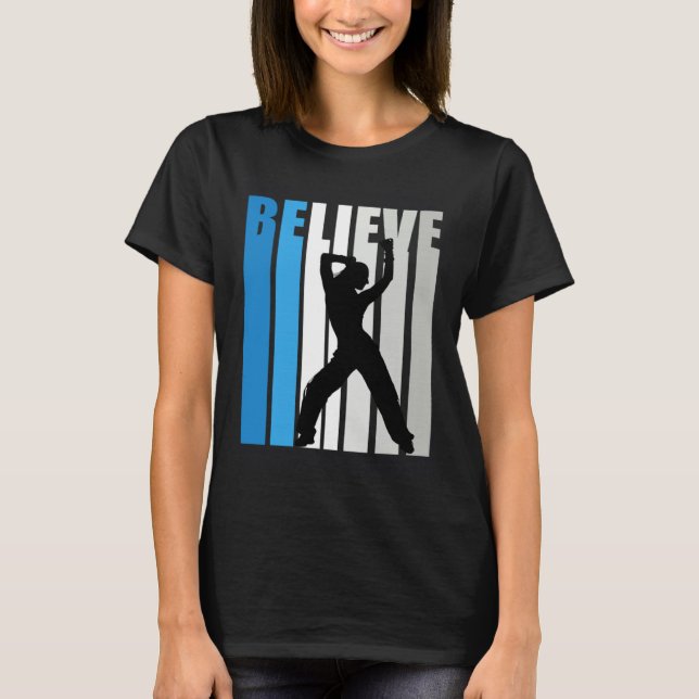 Blue Womens Believe Dance Motivational Retro Graph T-Shirt (Vorderseite)
