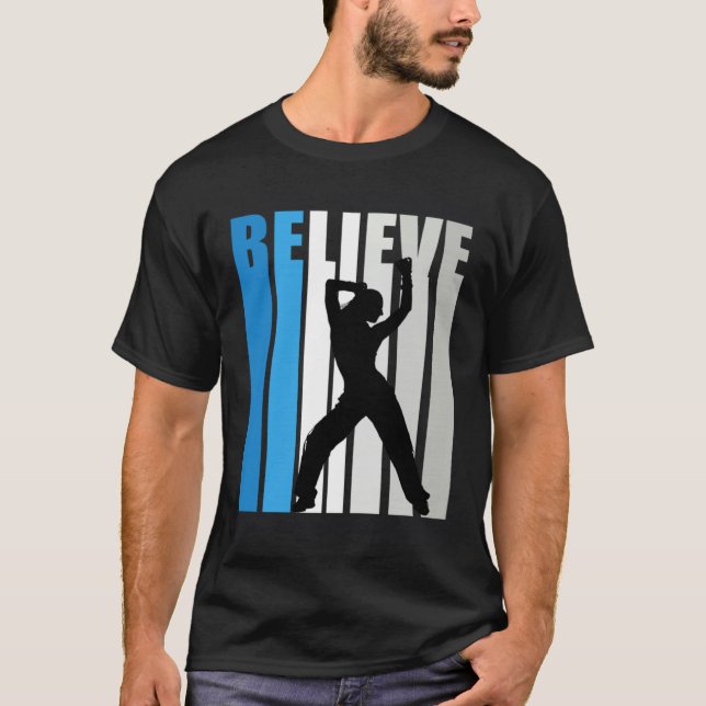 Blue Womens Believe Dance Motivational Retro Graph T-Shirt (Vorderseite)