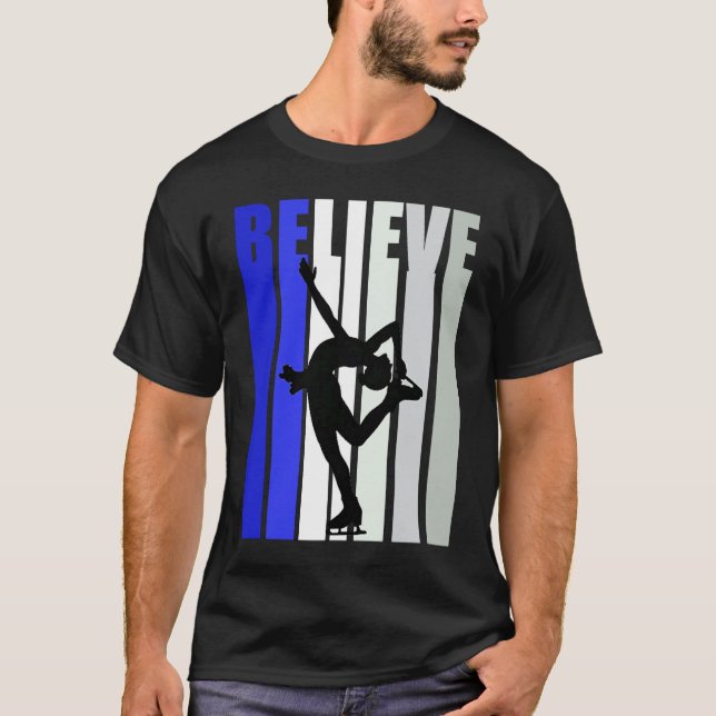Blue Womens Believe Ice Skating Inspirational Squa T-Shirt (Vorderseite)