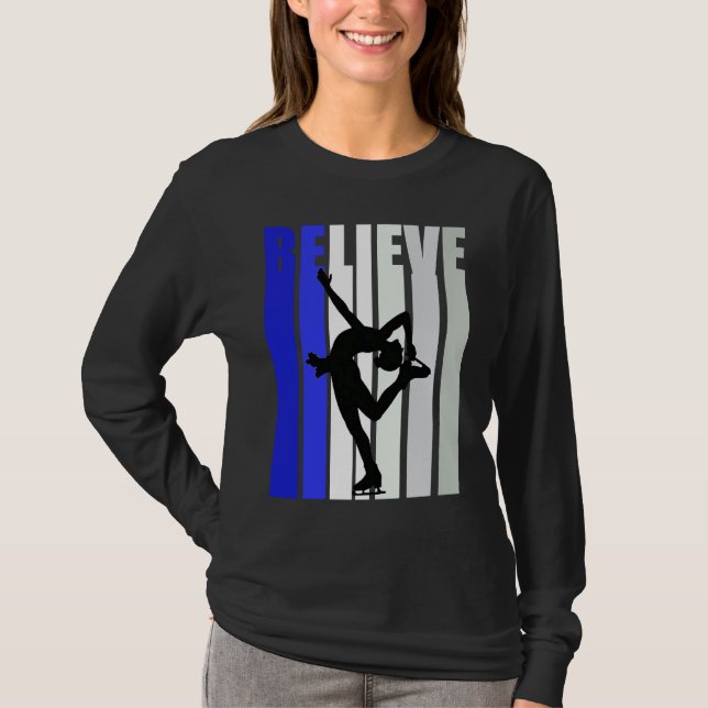 Blue Womens Believe Ice Skating Inspirational Squa T-Shirt (Vorderseite)