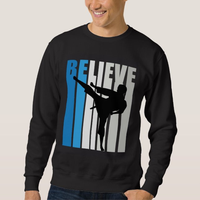 Blue Womens Believe Jiu Jitsu Motivational Retro G Sweatshirt (Vorderseite)