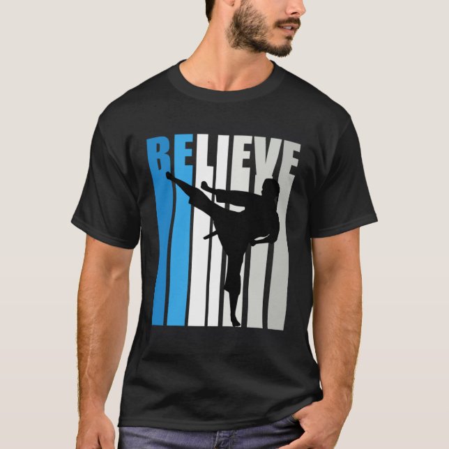Blue Womens Believe Jiu Jitsu Motivational Retro G T-Shirt (Vorderseite)