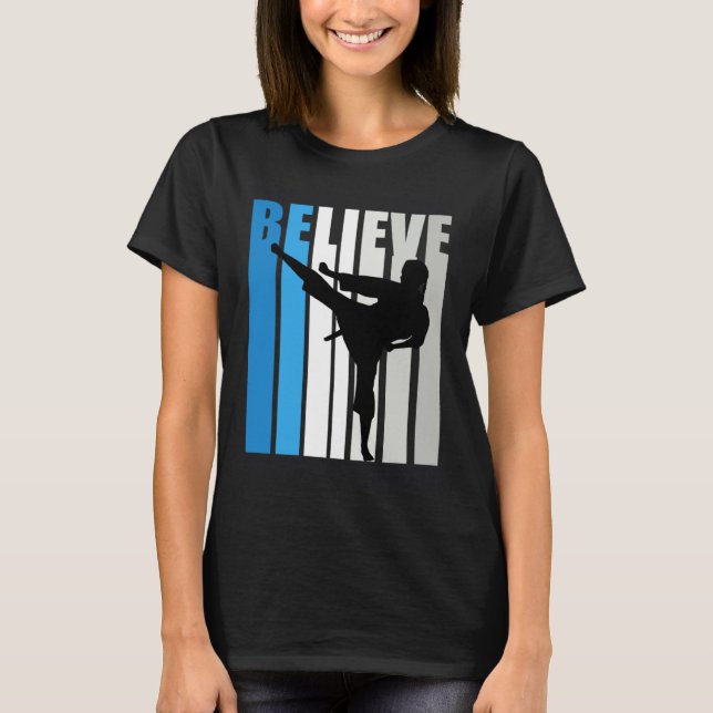 Blue Womens Believe Jiu Jitsu Motivational Retro G T-Shirt (Vorderseite)