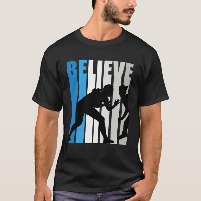 Blue Womens Believe Wrestling Motivational Retro G T-Shirt (Vorderseite)