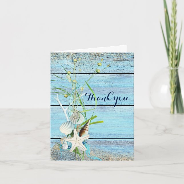 Blue Wood Beach Tropical Wedding Danke Karte (Vorderseite)