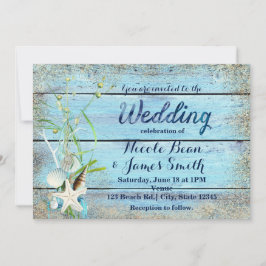 Blue Wood Beach Tropical WEDING Einladung