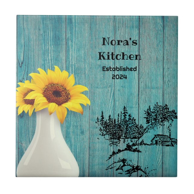 Blue Wood Daisy Fliese (Vorderseite)