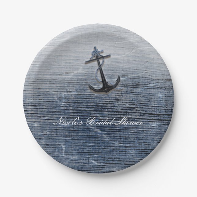 Blue Wood Elegant Nautical Beach Sea Party Custom Pappteller (Vorderseite)