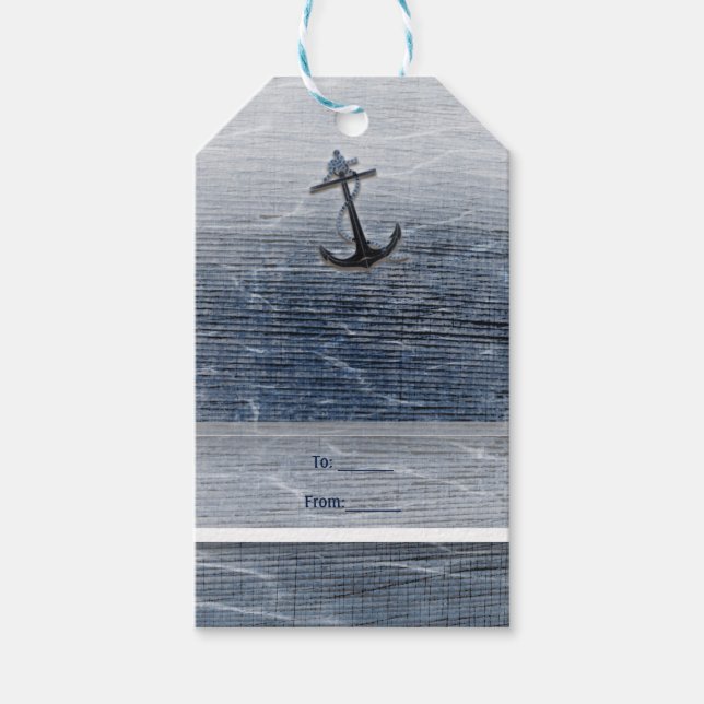 Blue Wood Elegant Nautical Beach Sea Verlobung Geschenkanhänger (Vorderseite)