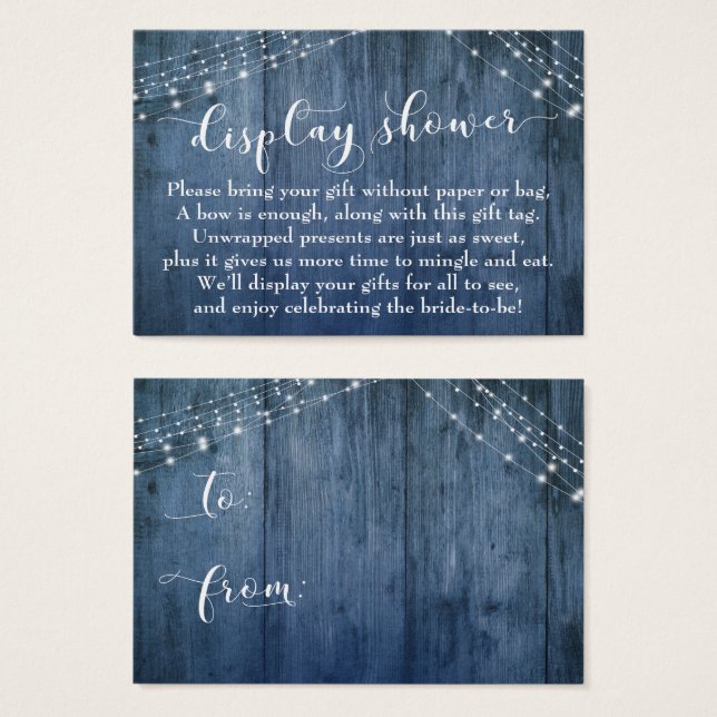 Blue Wood & Lights No Wrap Brautparty Card (Vorne & Hinten)