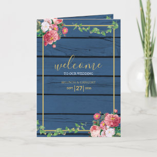 Blue Wood Rose Gold Wedding Order of Service Programm