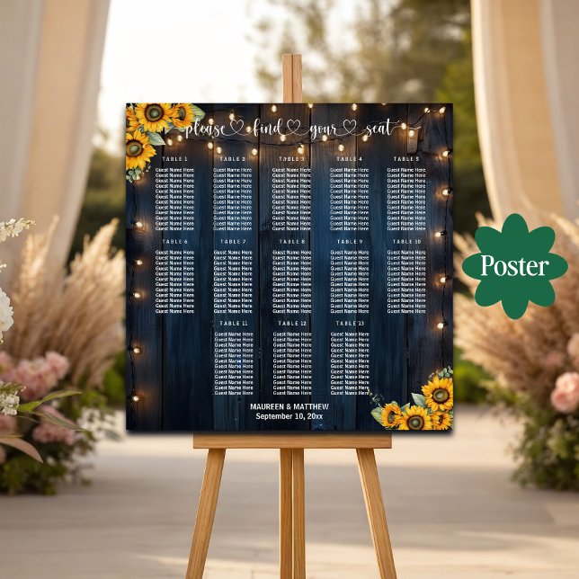 Blue Wood String Lights 13 Tische Hochzeitssitze Poster (Von Creator hochgeladen)