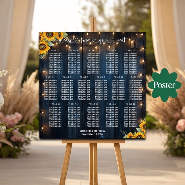 Blue Wood String Lights 16 Tische Hochzeitssitze Poster (Von Creator hochgeladen)