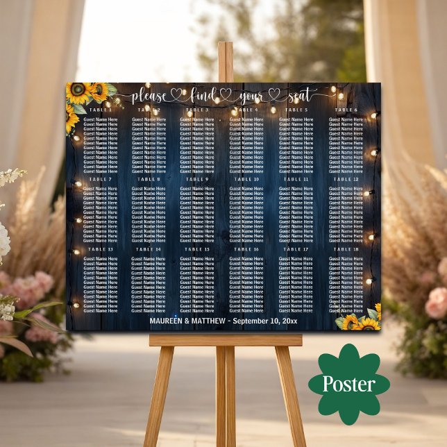 Blue Wood String Lights 18 Tische Hochzeitssitze Poster (Von Creator hochgeladen)