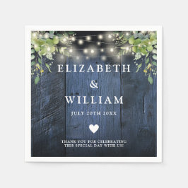 Blue Wood String Lights Grüne Wedding Serviette