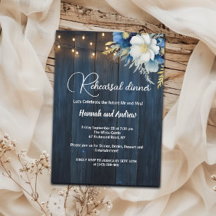 Blue Wood String Lights 'Probe dinner' Hochzeit Einladung