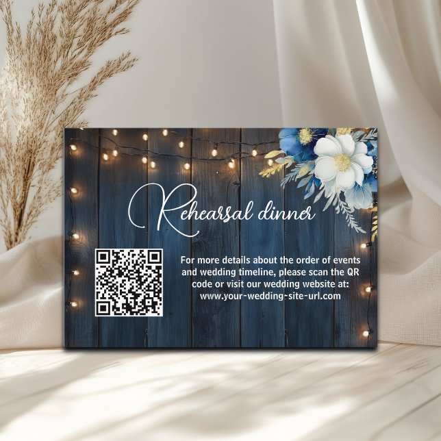 Blue Wood String Lights QR Code Probe Dinner Begleitkarte (Von Creator hochgeladen)