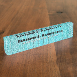 Blue Wood Vertical Slats Office  Namensplakette