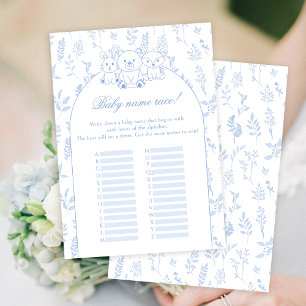 Blue Woodland Baby Boy Dusche Name Race Game Card Einladung