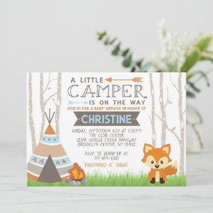 Blue Woodland Camper Forest Animals Baby Dusche Einladung