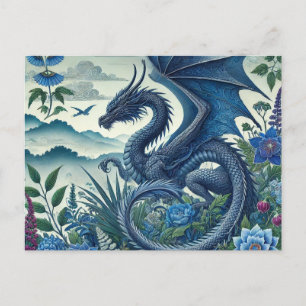 Blue Woodland Dragon Postcard   Verzauberte Fantas Postkarte