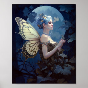 Blue Woodland Faiasy Fantasy Art Poster