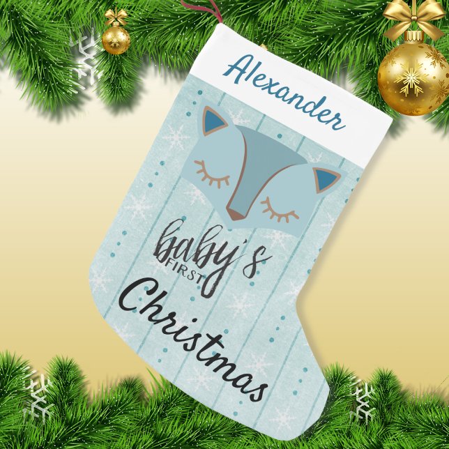 Blue Woodland Fox Erster Weihnachtsfest Strumpf Kleiner Weihnachtsstrumpf (Von Creator hochgeladen)