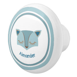 Blue Woodland Fox Face Keramik Knochen Keramikknauf