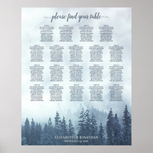 Blue Woodland Pine 19 Table Wedding Seating Chart Poster
