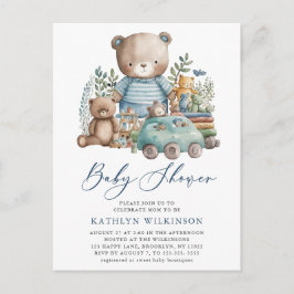 Blue Woodland wir können kaum abwarten Baby Dusche Einladungspostkarte