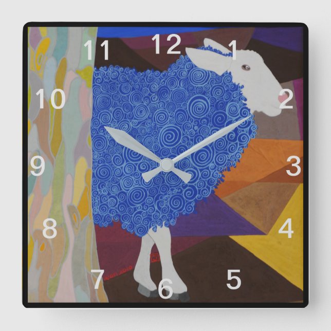 Blue Wool Sheep - Grey Numbers Quadratische Wanduhr (Vorderseite)
