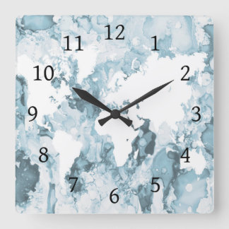 Blue World Map Design 103 Quadratische Wanduhr