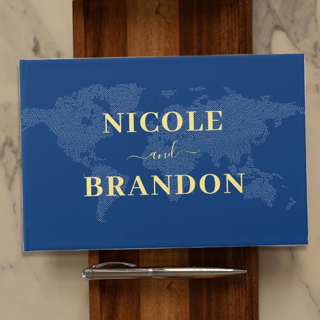 Blue World Map Hochzeit in Urlaubsort Gästebuch (Blue World Map Destination Wedding Guest Book
)