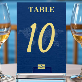 Blue World Map Passport Hochzeit in Urlaubsort Tischnummer